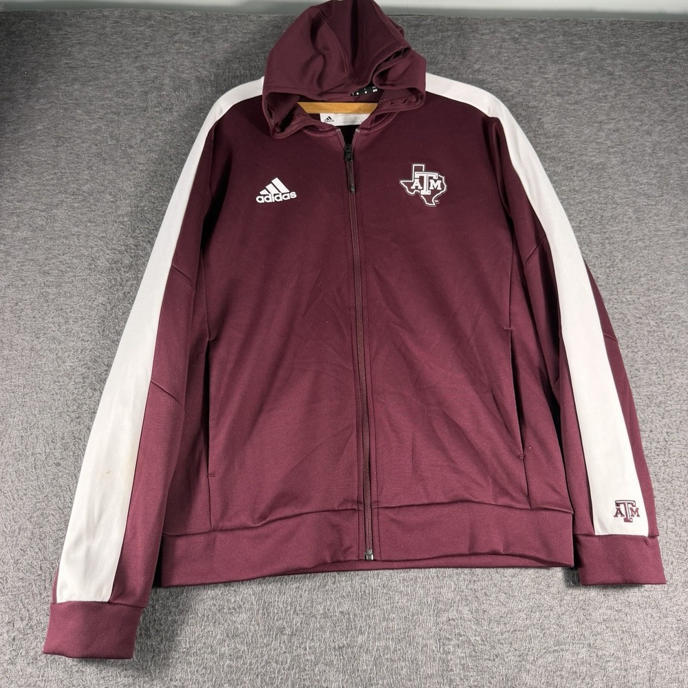 Texas A&M University Aggies Jacket Mens M Maroon Adidas Full Zip Hooded Football